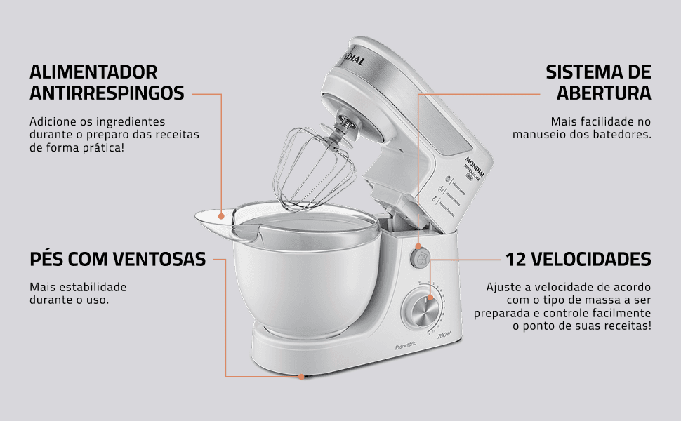 Batedeira Planetária Mondial Premium BP-01P-W — foto 1