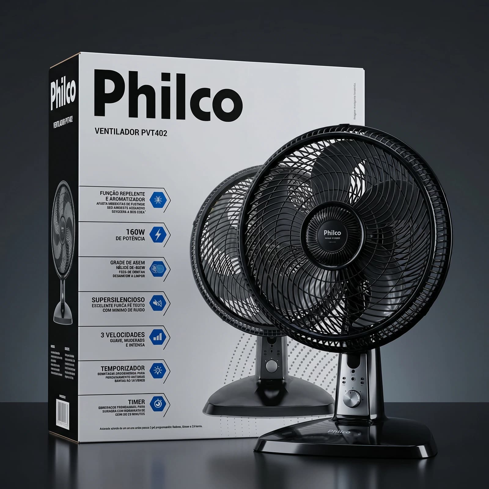 Ventilador de Mesa Philco PVT402 — foto do catalogo Dom Guima 1